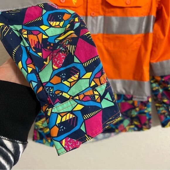 Workwear Hi Visibility Railroad Saftey Shirt Button Down Neon Orange Reflective - Picture 9 of 15